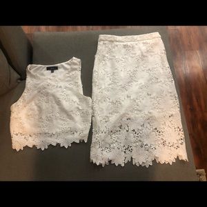 White Lace crop and matching skirt